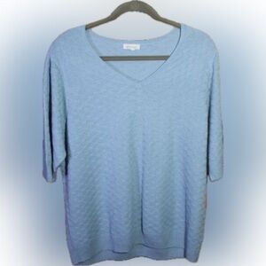 Ella Moss Sky Blue Elbow Sleeve Sweater in Honeycomb Knit